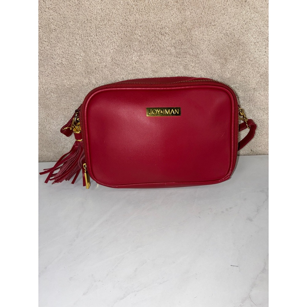 JOY & IMAN Red Leather Crossbody Bag - Small- Tassel Gold Hardware Chic Classic